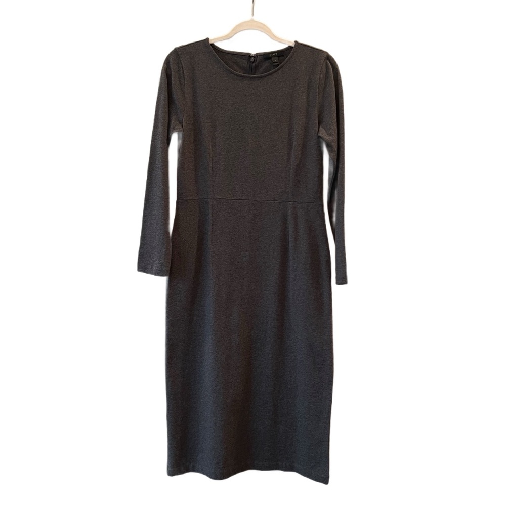 J. Crew Long Sleeve Knit Sheath Midi Work Office Dress, Gray, Women’s 6
